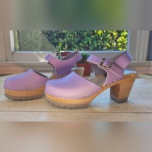 MIA Purple Leather Clog Heels with Ankle Strap